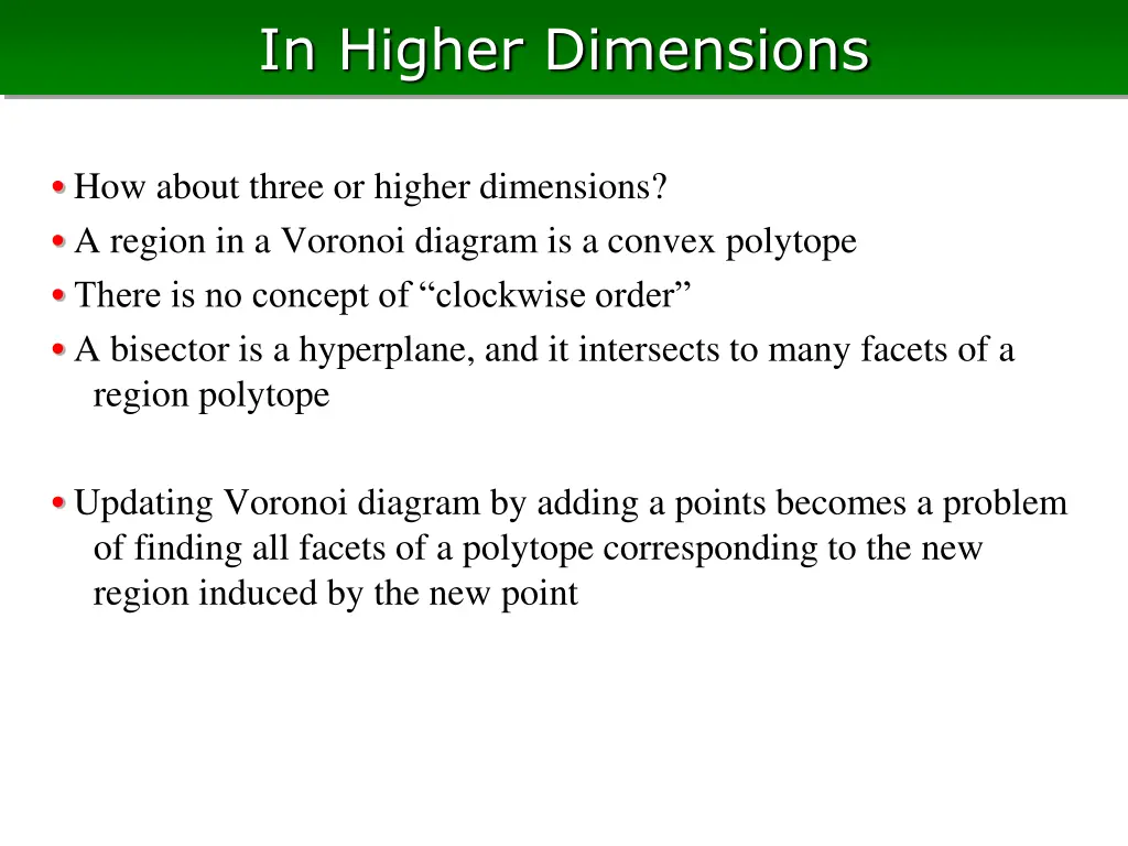 in higher dimensions 1