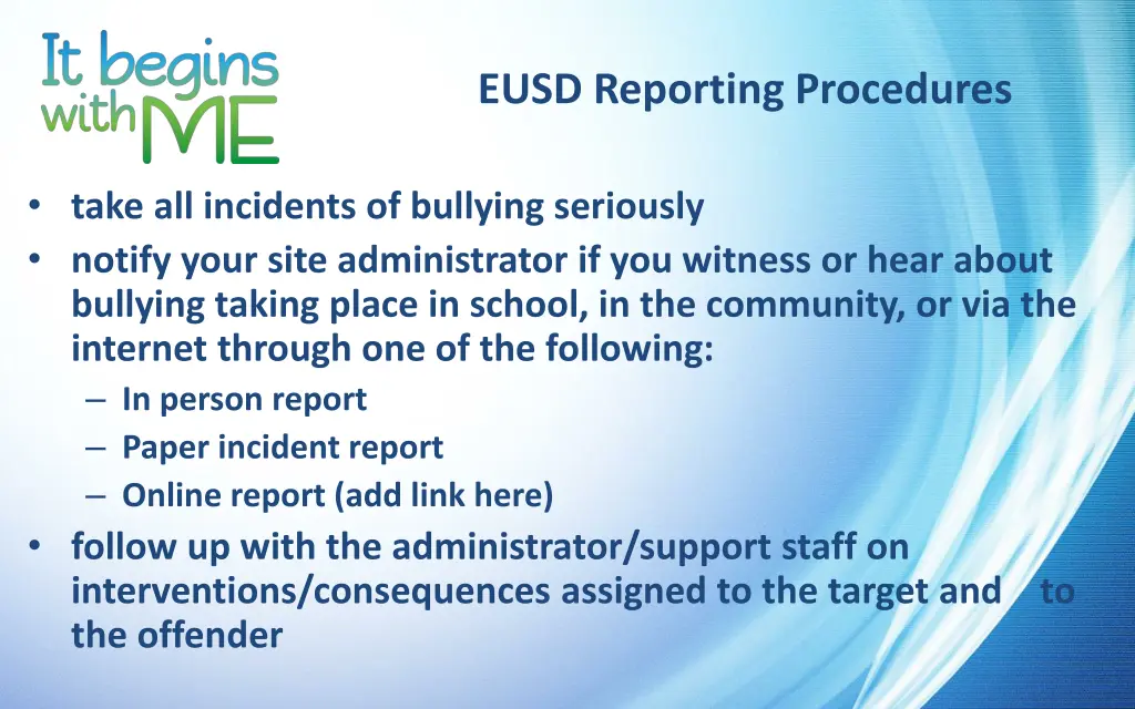 eusd reporting procedures