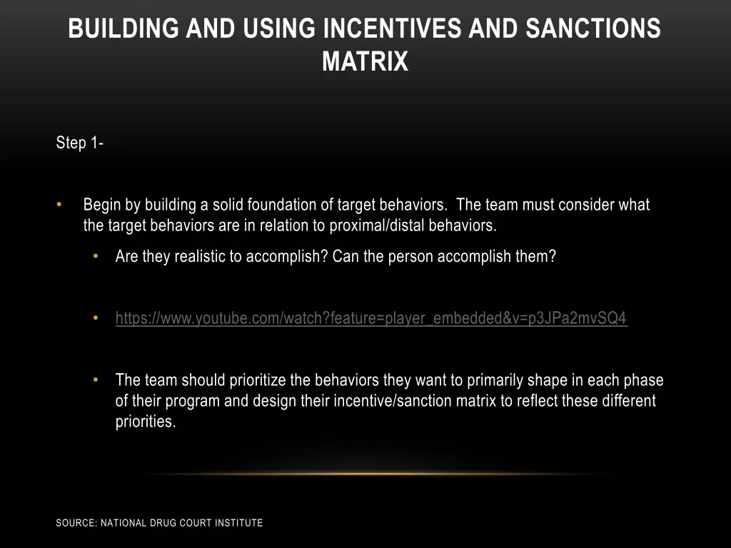 building and using incentives and sanctions matrix