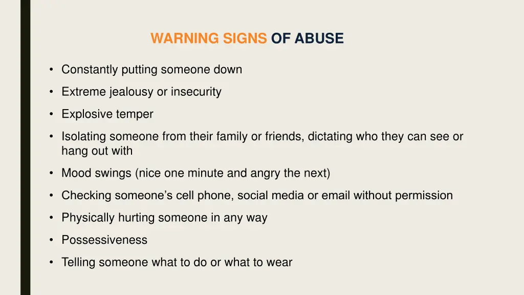 warning signs of abuse