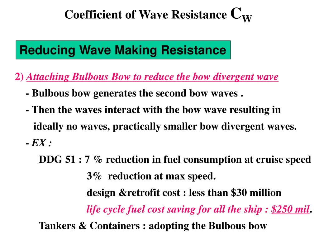 coefficient of wave resistance c w 9