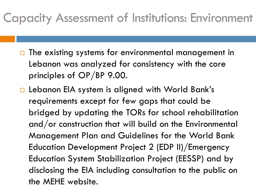 capacity assessment of institutions environment