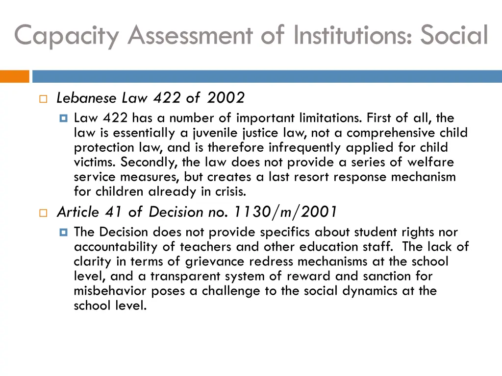 capacity assessment of institutions social