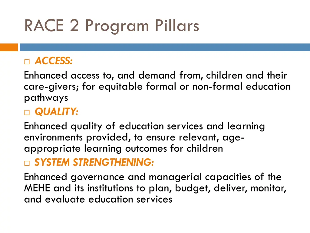 race 2 program pillars