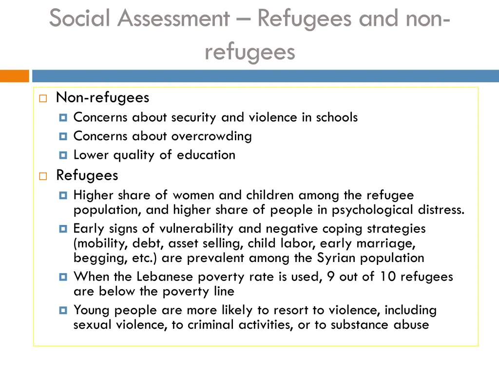 social assessment refugees and non refugees