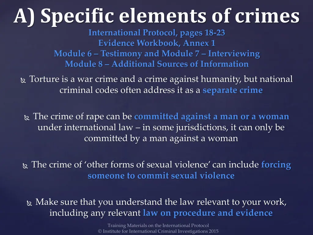 a specific elements of crimes international 1