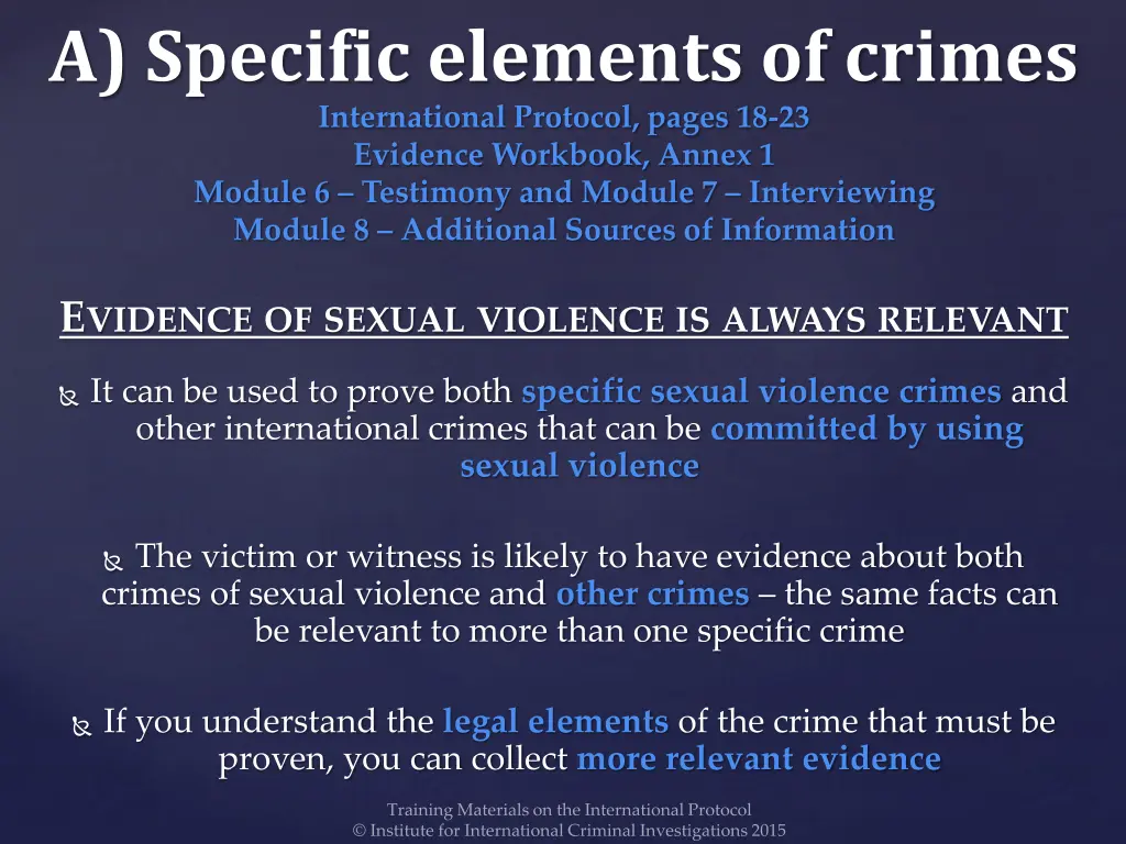 a specific elements of crimes international