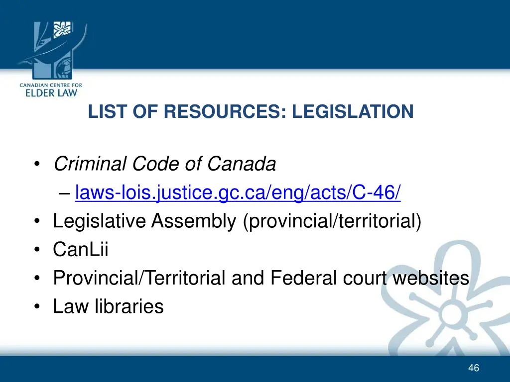 list of resources legislation