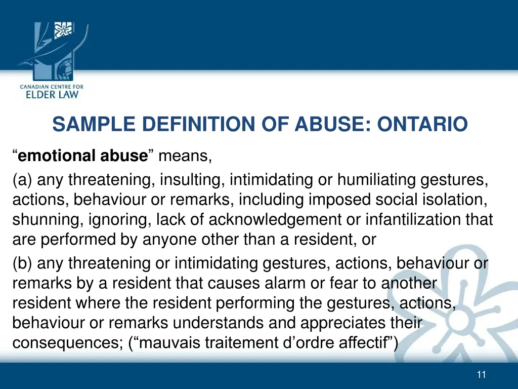 sample definition of abuse ontario