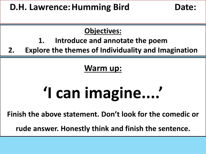 d h lawrence humming bird