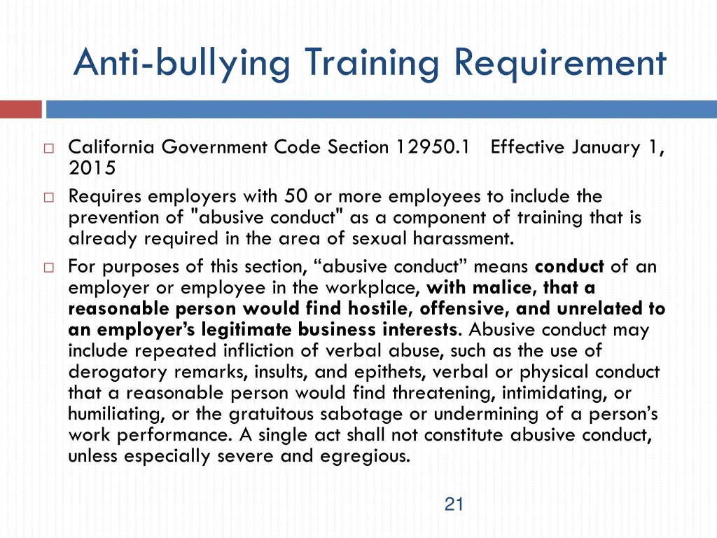 anti bullying training requirement