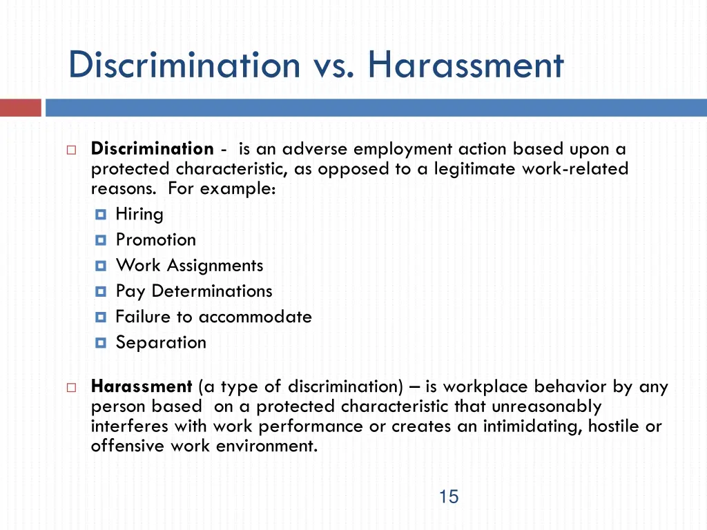 discrimination vs harassment