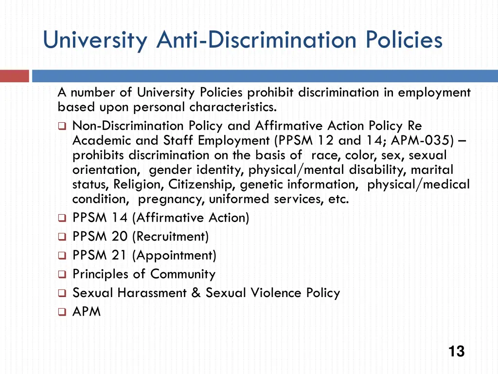 university anti discrimination policies