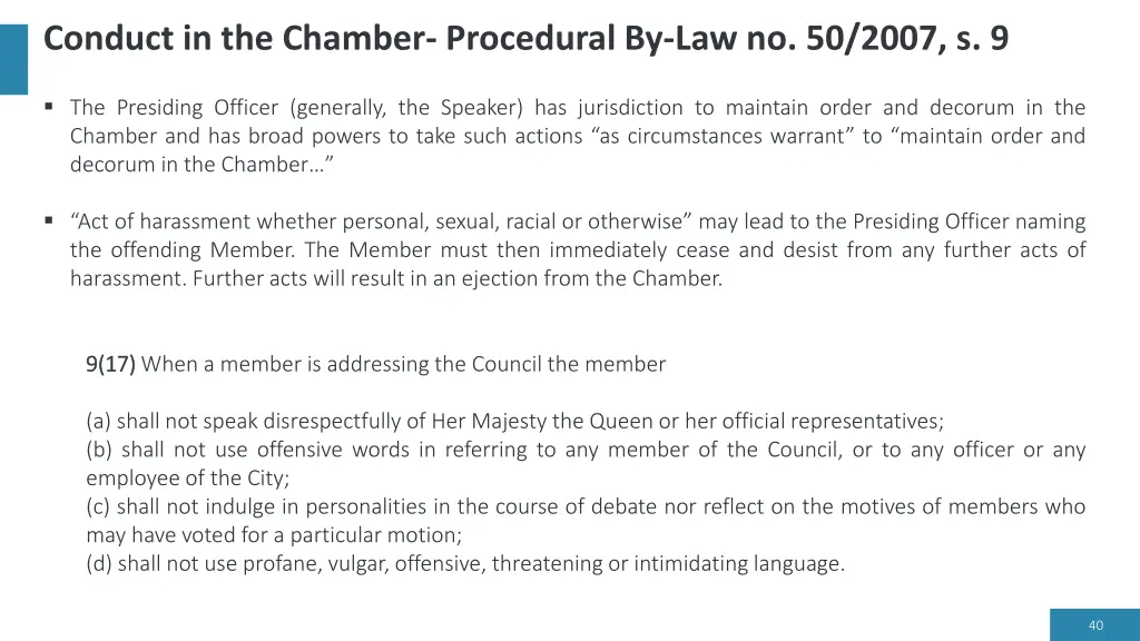 conduct in the chamber procedural