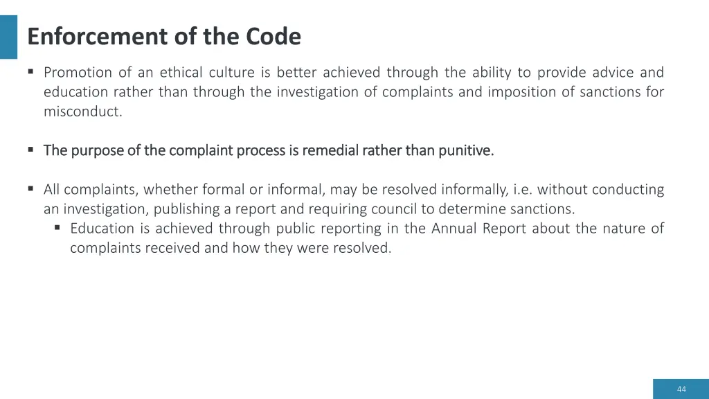 enforcement of the code