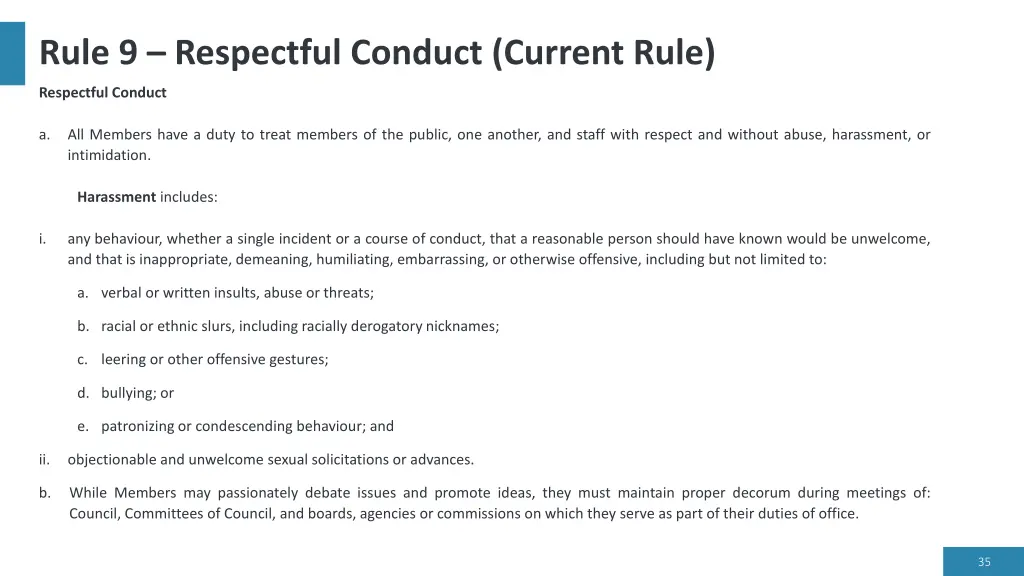 rule 9 respectful conduct current rule