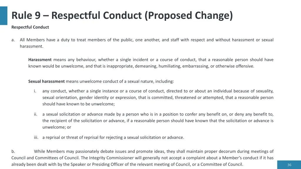 rule 9 respectful conduct proposed change