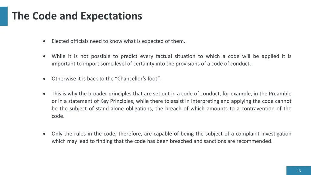 the code and expectations