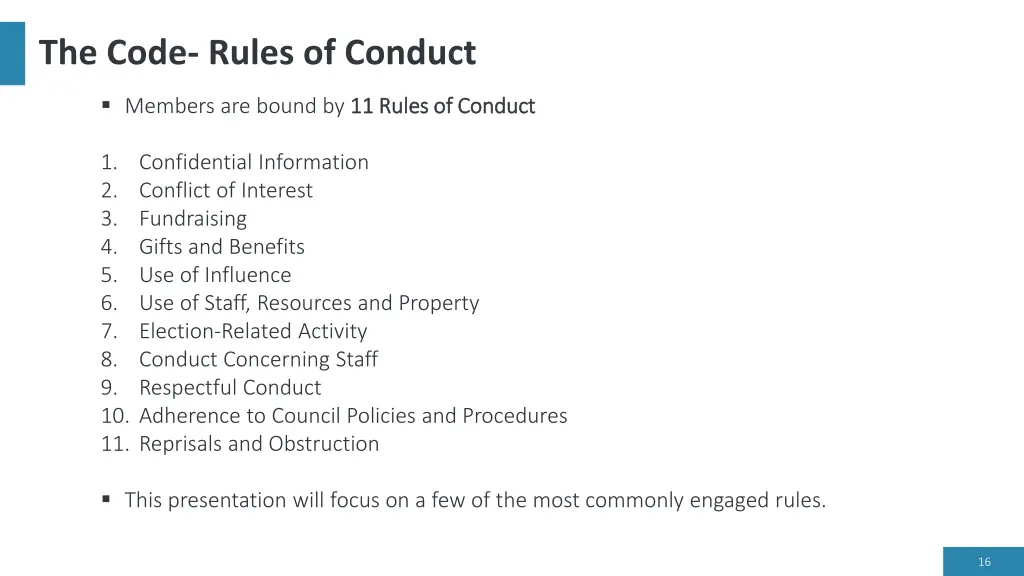 the code rules of conduct