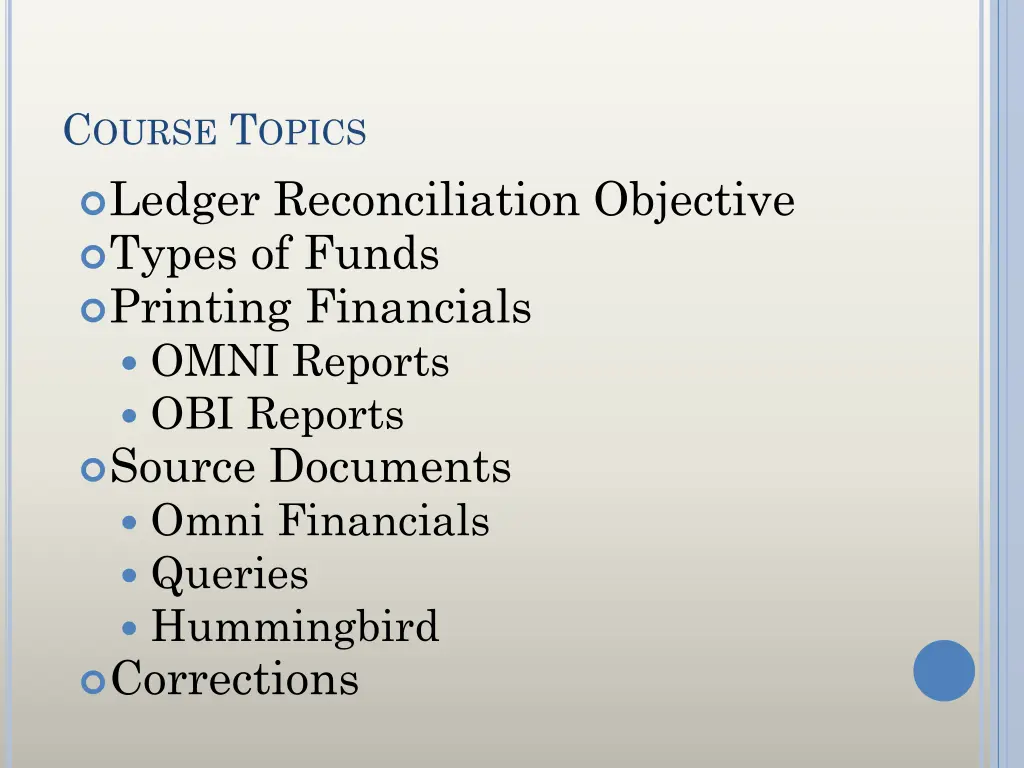 c ourse t opics ledger reconciliation objective