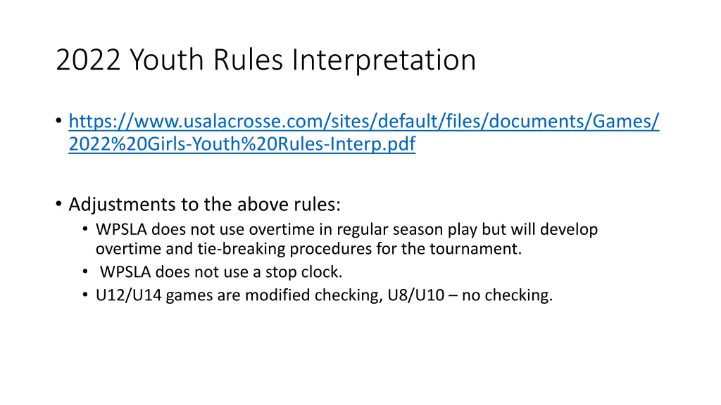 2022 youth rules interpretation