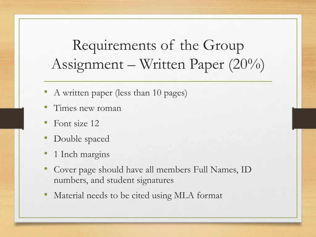 requirements of the group assignment written