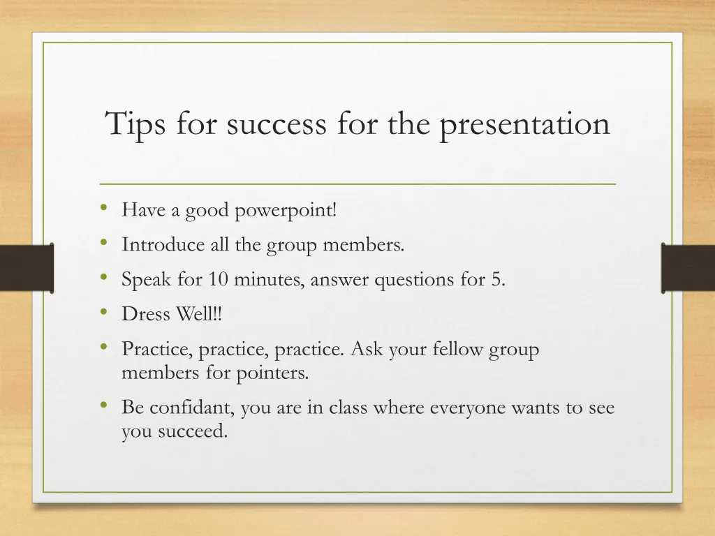 tips for success for the presentation