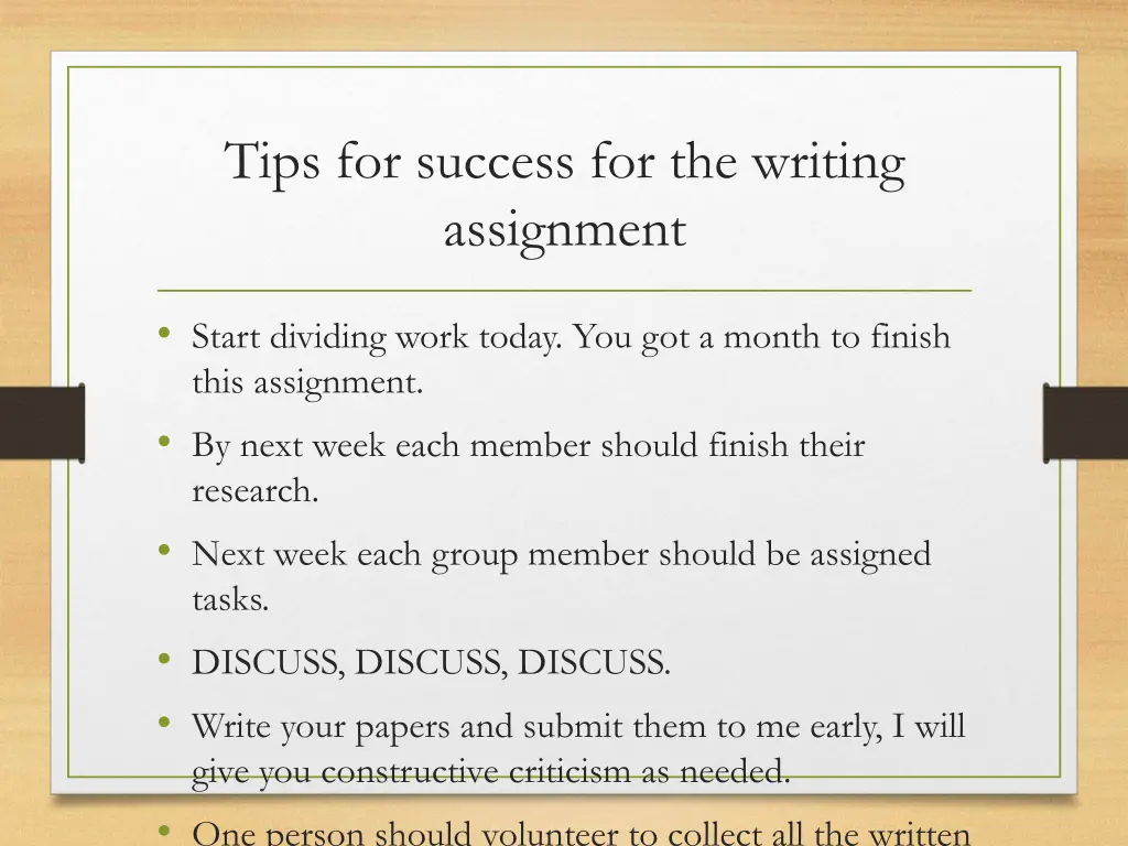 tips for success for the writing assignment