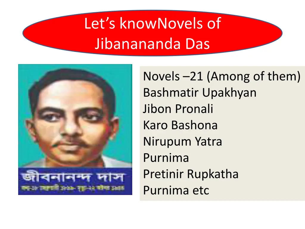 let s knownovels of jibanananda das