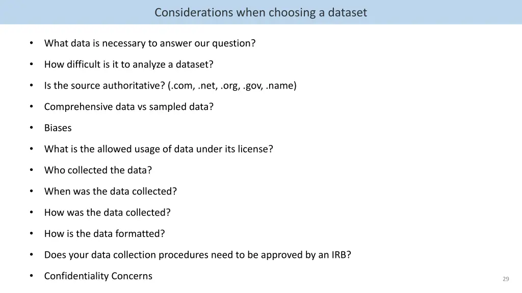 considerations when choosing a dataset 1