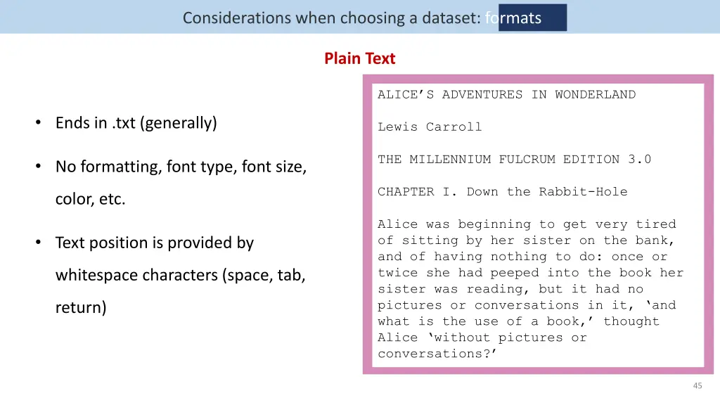 considerations when choosing a dataset formats 1