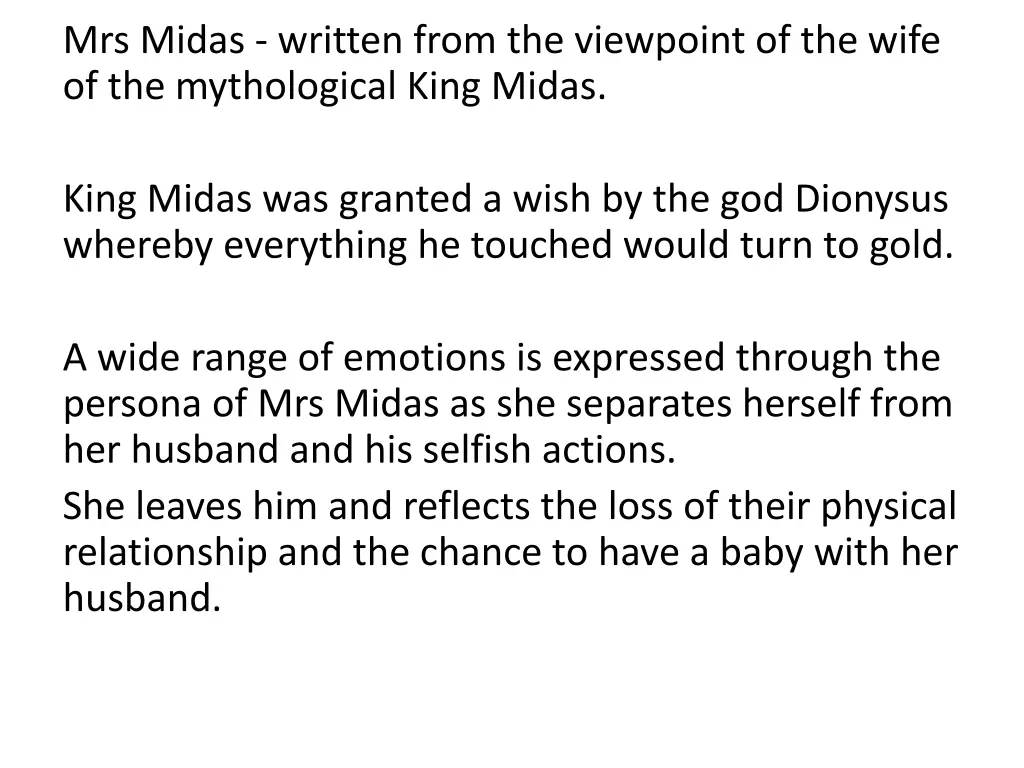 mrs midas written from the viewpoint of the wife