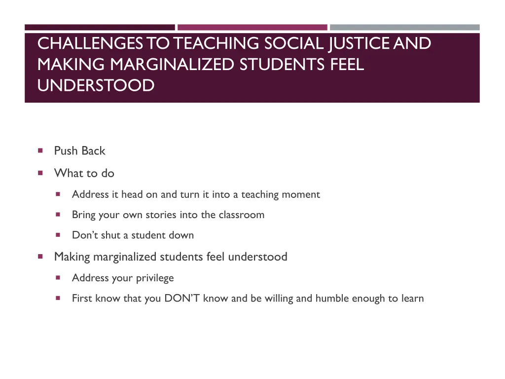 challenges to teaching social justice and making