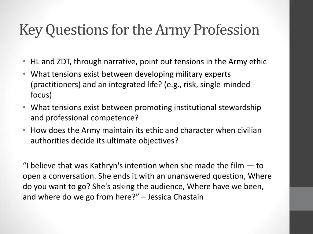 key questions for the army profession