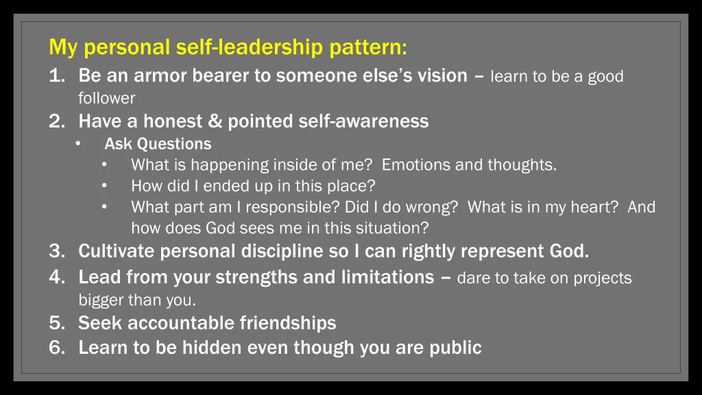 my personal self leadership pattern 1 be an armor 1