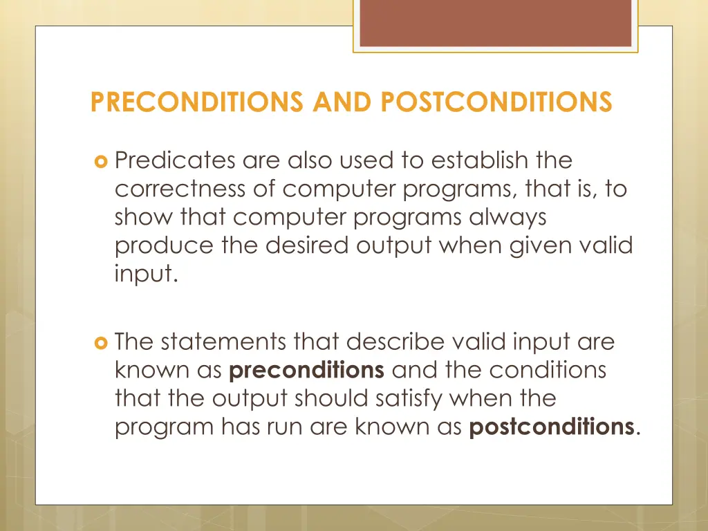 preconditions and postconditions