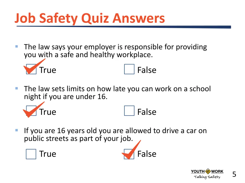 job safety quiz answers