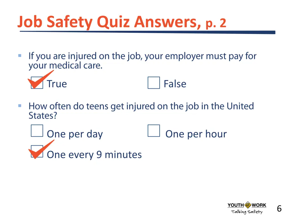 job safety quiz answers p 2