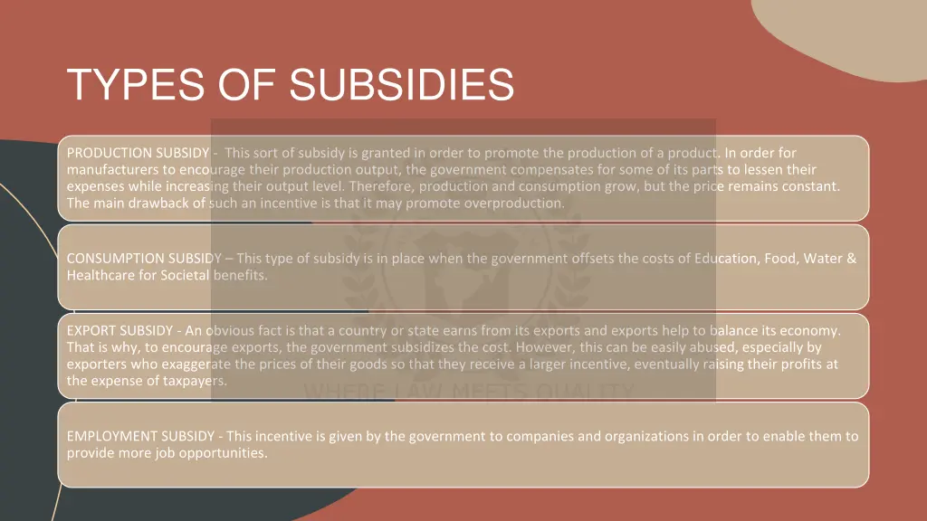 types of subsidies