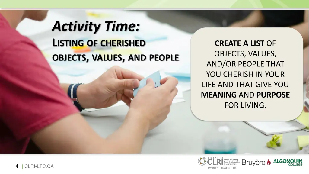 activity time l isting of cherished objects