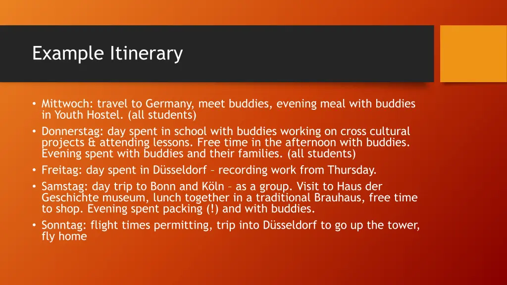 example itinerary