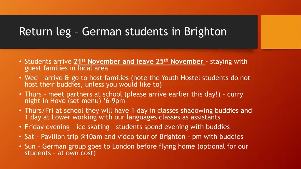 return leg german students in brighton