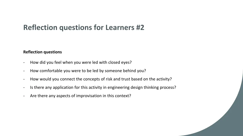 reflection questions for learners 2