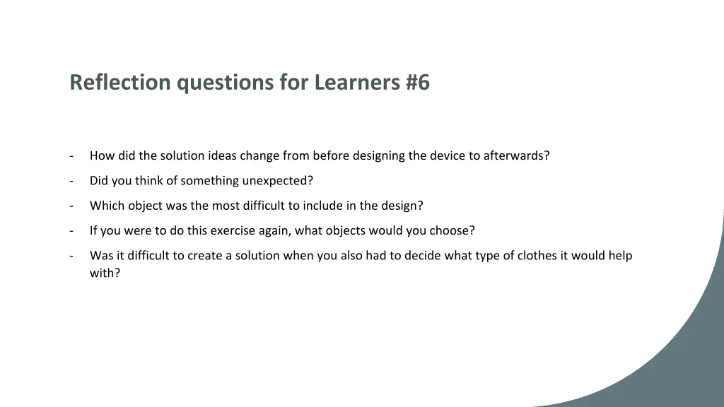 reflection questions for learners 6