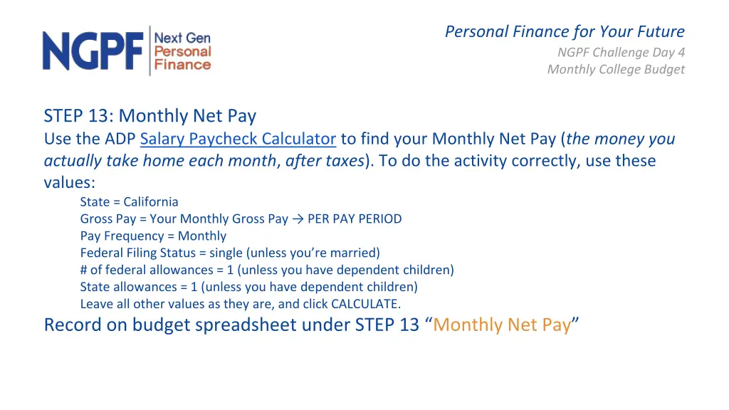 personal finance for your future ngpf challenge 20