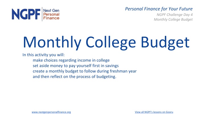 personal finance for your future ngpf challenge