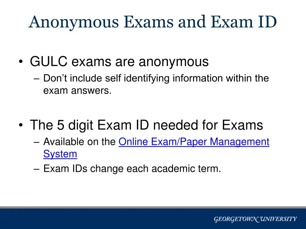 anonymous exams and exam id