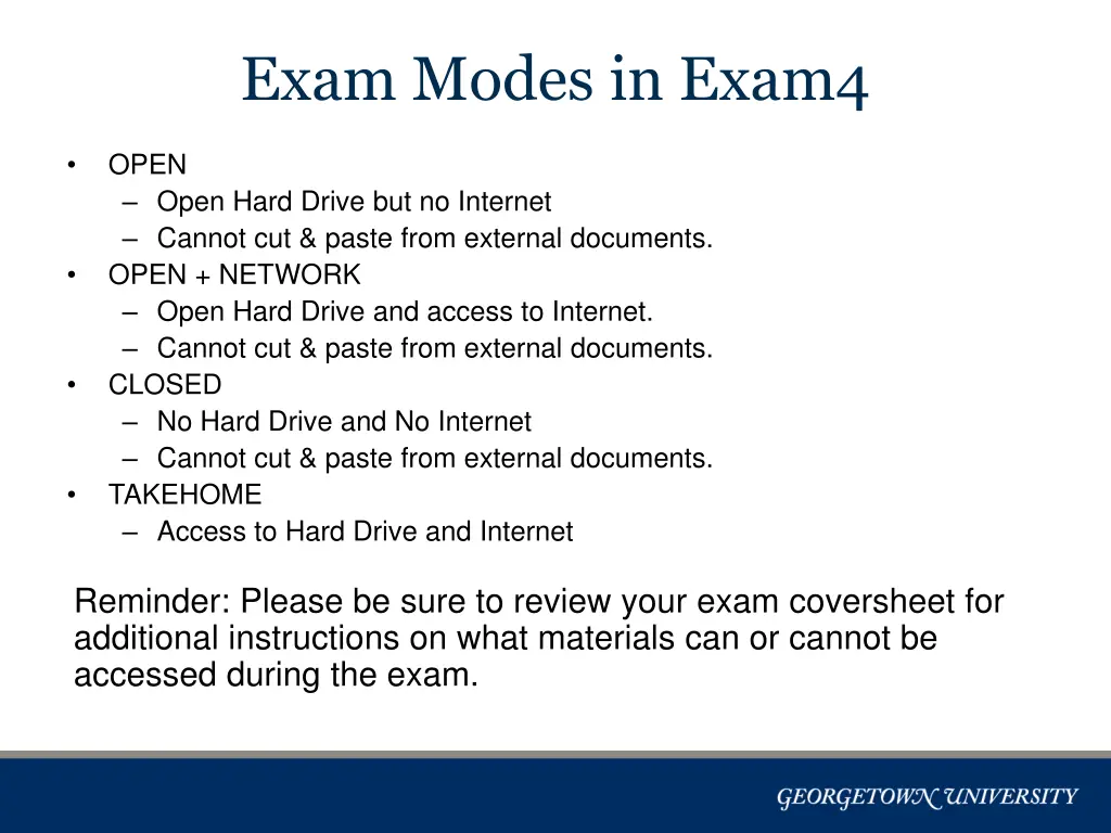 exam modes in exam4