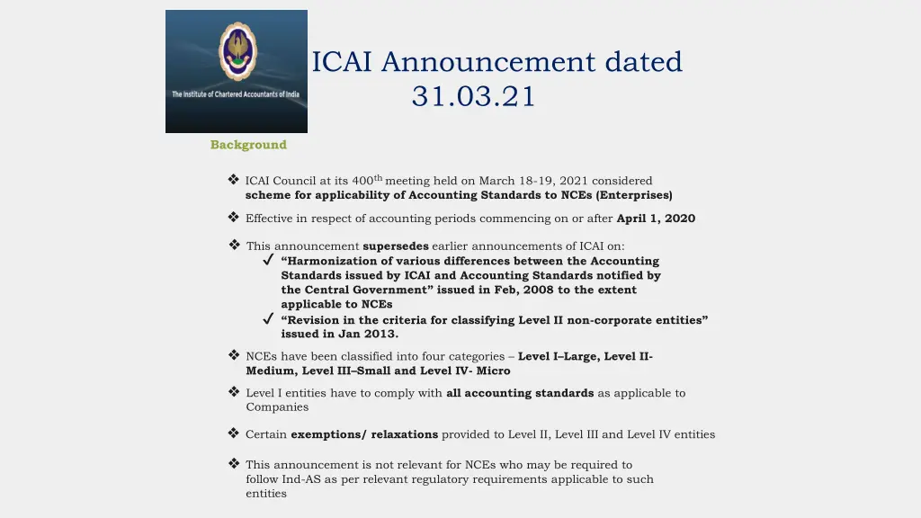 icai announcement dated 31 03 21