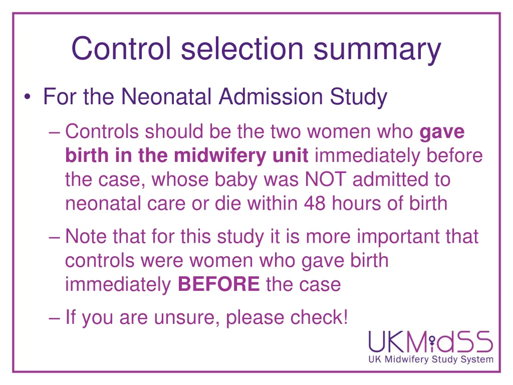 control selection summary